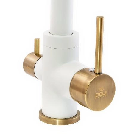 Смеситель для кухни Paulmark ESSEN, белый матовый-бронза, 213011-431BR