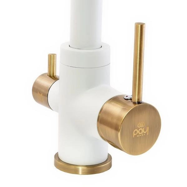 Смеситель для кухни Paulmark ESSEN, белый матовый-бронза, 213011-431BR