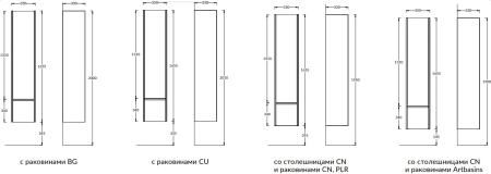 Пенал Modula/Модула подвесной 165 с дверцей и ящиком, белый глянцевый