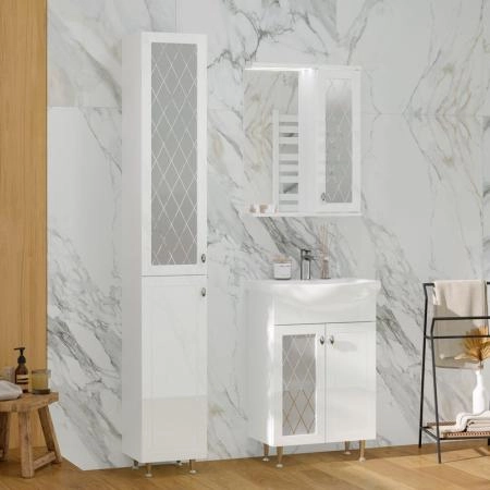 Зеркало-шкаф с LED подсветкой Volna Milena 55 правое белый глянец