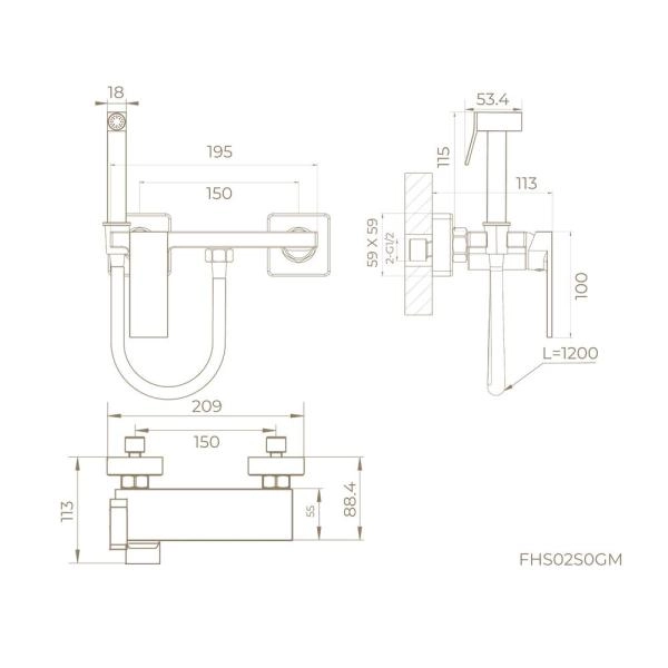Гигиенический душ KNOTLOR MIST FHS02S0GM, со смесителем вороненая сталь