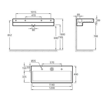 Раковина Jacob Delafon TERRACE EXB9112-00 120 см подвесная с подсветкой