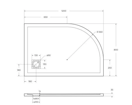 Душевой поддон BelBagno 120x80 искусственный камень белый асимметричный TRAY-MR-UNO-RH-120/80-550-35-W-L-CR