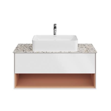 Тумба Plaza Modern/Плаза Модерн подвесная 100, нажимное открывание, 1 ящик, подсветка, белая матовая+сахара