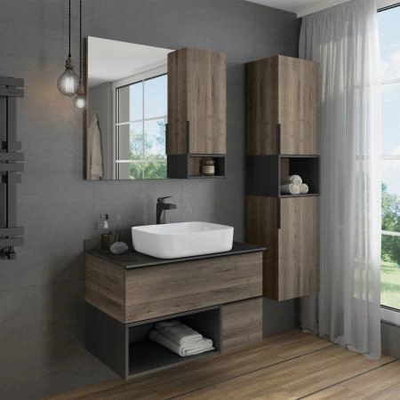 Тумба с раковиной Comforty Штутгарт-90 00-00002868 Дуб тёмно-коричневый с черной столешницей c раковиной COMFORTY T-Y9378