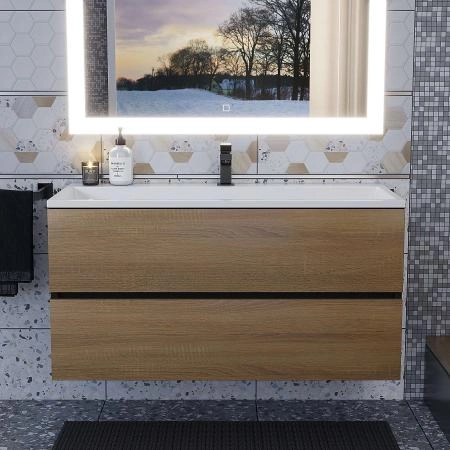 Тумба с раковиной для ванной для ванной Uperwood Barsa 100 см, раковина белая, подвесная тумба черная/дуб сонома