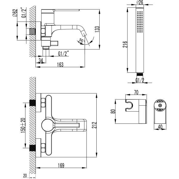 Смеситель для ванны Azario VINCENTE с ручным душем, графит (AZ-VRZ238326AJ)