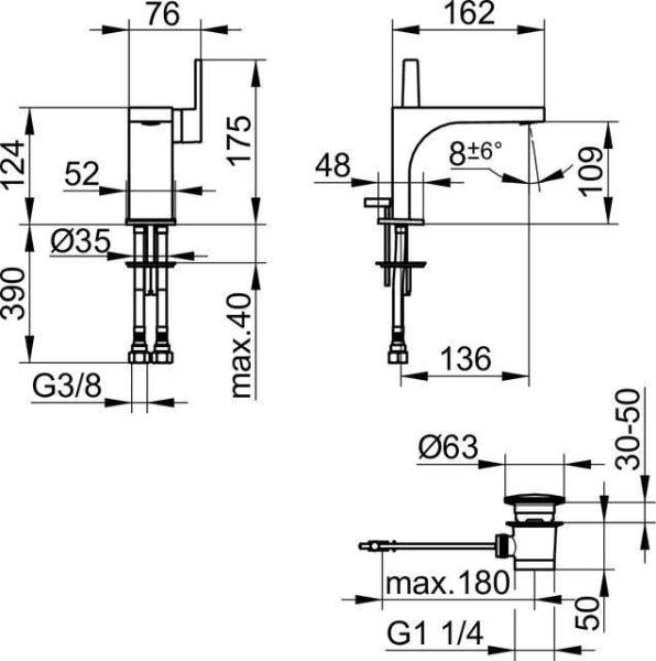 Смеситель для умывальника Keuco Edition 11 51104130000 Хром черный шлифованный
