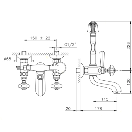 Nicolazzi Teide Смеситель для ванны/душа на 2 отверствия, ручки Crystal handle, цвет: хром