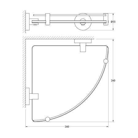 Полка угловая с держателями 26 cm матовое стекло;  ARTWELLE Harmonie HAR 039 хром