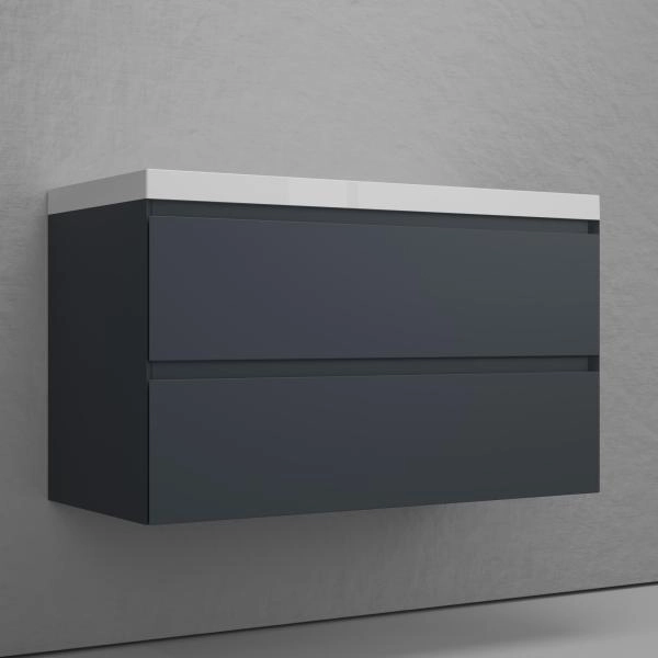 Тумба подвесная Style Line Манхэттен 100 ЭМАЛЬ под ASTI 100 2 ящика PLUS графит