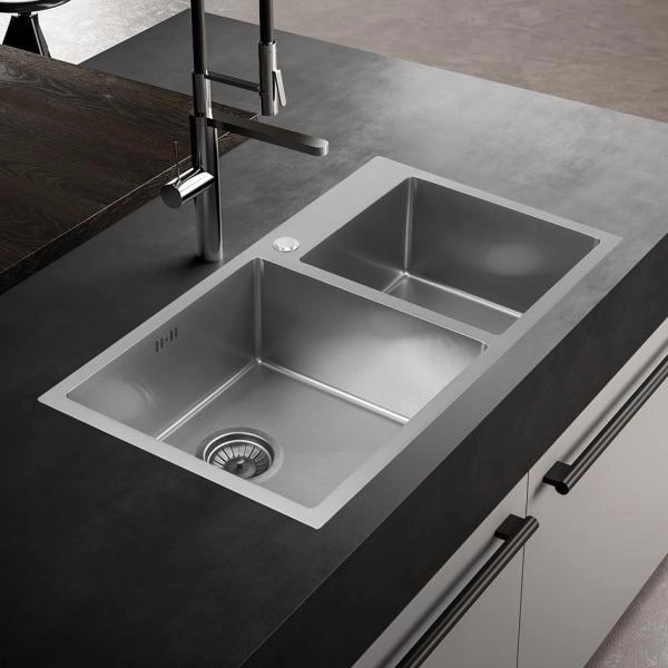 Мойка Melana ProfLine S8045H 80x45 3,0/220 сатин 2-я чаша, врезная прямоугольная