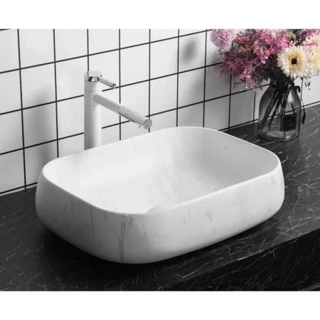 Раковина Cerutti SPA CR0086 MMW1 накладная, мрамор матовый белый, прямоугольная 565х400х145