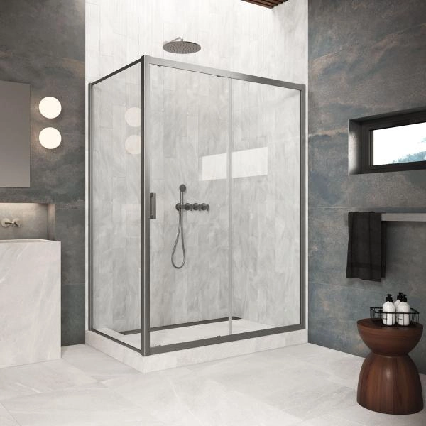 Душевой уголок Vegas-glass ZP+ZPV Protec 115*90 11 01  профиль оружейная сталь  стекло прозрачное