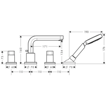 Hansgrohe Metris S 31446000 смеситель для ванны на 4 отверстия для 13444180