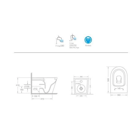 Унитаз CeramaLux NS-3178 56 см приставной безободковый микролифт
