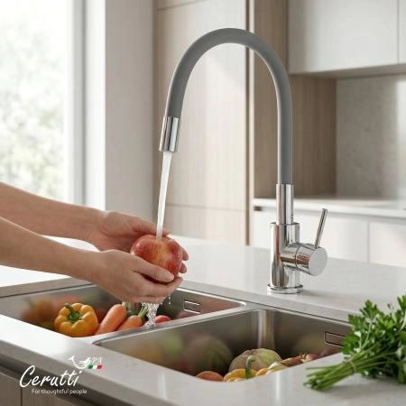 Cмеситель для кухни CeruttiSPA АТЭНА H-G (ATENA H-G) из нержавеющей стали, цвет хром, излив серый