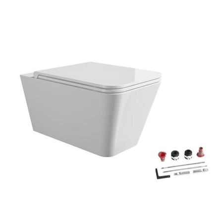 Alice Hide Square Унитаз 55х35см., подвесной, безободковый, с сиденьем и крышкой с микролифтом, с набором для крепления, цвет: белый глянцевый