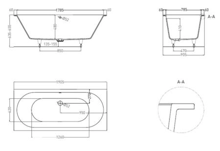 Ванна Salini ORNELLA AXIS 190х90 S-Sense глянцевая 103412G