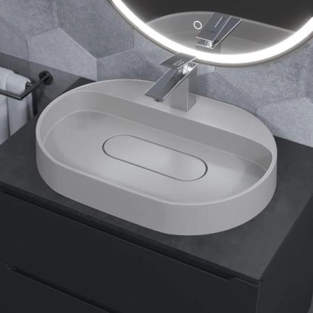 Раковина накладная кварцевая Uperwood Tanos Quartz 55х40х10 см, овальная, белая матовая, жасмин