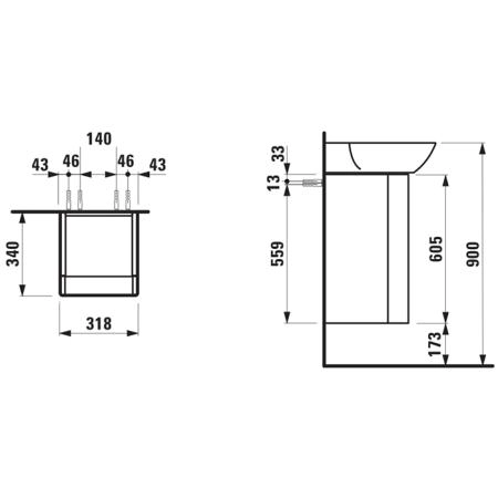 Laufen INO Тумба с раковиной, 32х34х60.5см, с 1 дверцей, с сифоном, с 4 полками, SX, подвесная, покрытие LCC, цвет: белый матовый