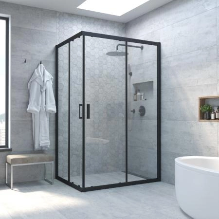 Душевой уголок Vegas-glass ZA-F NOVO h2000 120*90 02М 01, профиль черный матовый, стекло прозрачное