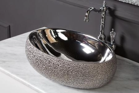 Раковина Boheme ОВАЛ 48х34х15см, серебро 861