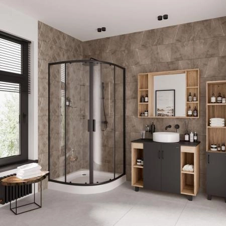 Душевой уголок Niagara Nova NG-6806-08 BLACK (90*90*190) полукруг, двери раздвижные