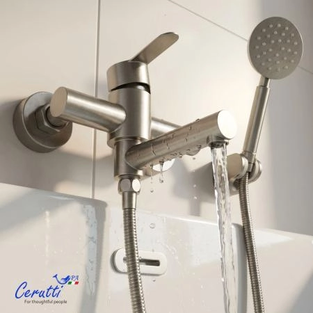 Смеситель для ванны Ceruttispa Овидио VBN (OVIDIO VBN) из нержавеющей стали, цвет матовый никель
