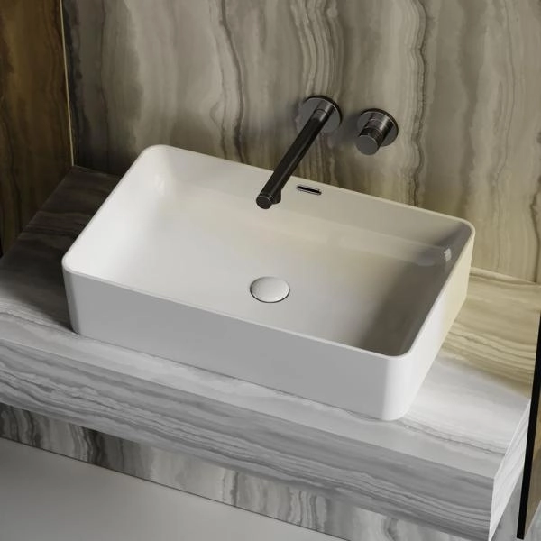 Умывальник чаша накладная прямоугольная со сливом переливом Element 605x385x140мм