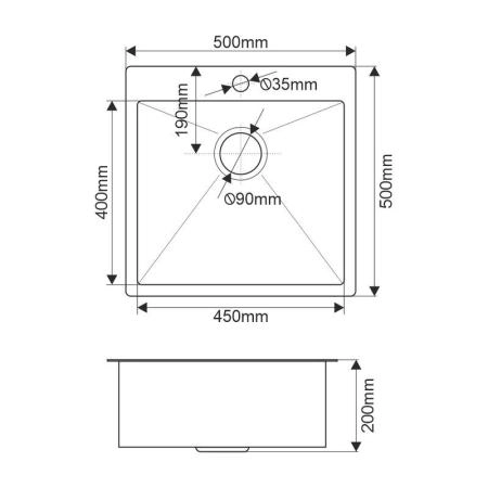 Мойка R5050H MELANA ProfLine 3,0/200 САТИН врезная квадратная R5050H