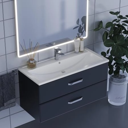 Тумба с раковиной для ванной Uperwood Foster 100 см, подвесная, черная