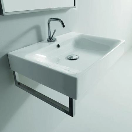 Kerasan Cento Раковина 60х45 см, 1 отв., подвесная/накладная, с полотенцедержателем, цвет: белый