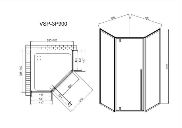 Душевой уголок Vincea Penta VSP-3P900CLGM, 900*900, вороненая сталь, стекло прозрачное