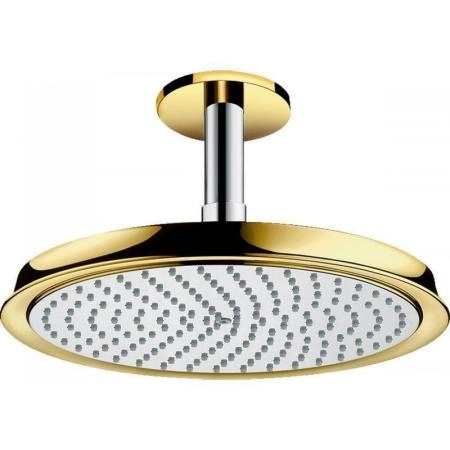 Верхний душ Hansgrohe 27405090 Raindance D240 мм, 1 режим, потолочный кронштейн 100 мм хром-золото