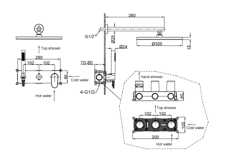 Смеситель встроенный для душа с верхней лейкой Boheme SPECTRE Bronze 454-BR