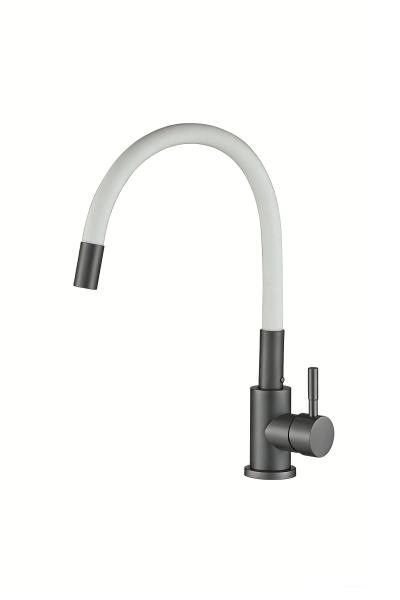 Cмеситель для кухни Ceruttispa Атэна GG-W (ATENA GG-W) из нержавеющей стали, цвет графит, излив белый