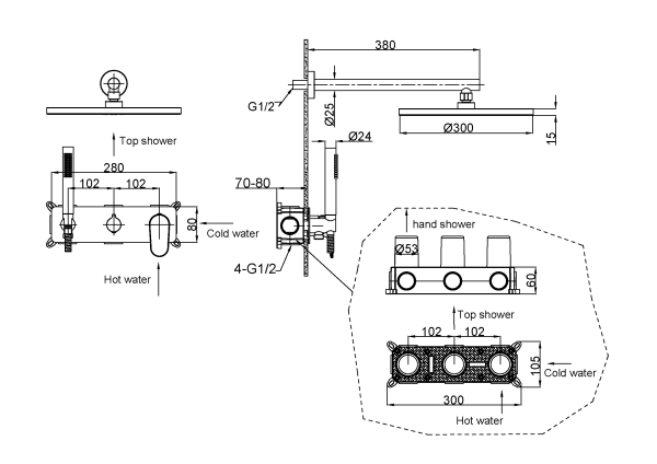 Смеситель встроенный для душа с верхней лейкой Boheme SPECTRE Bronze 454-BR