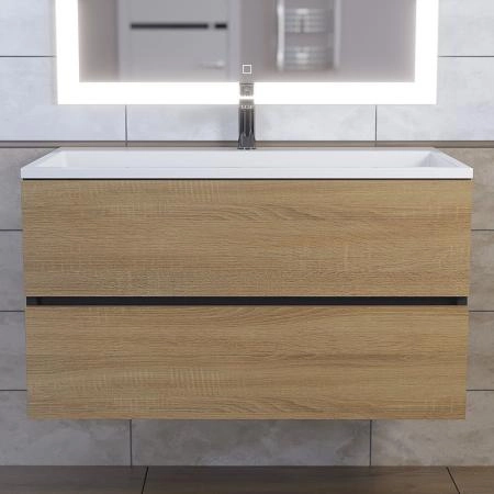 Тумба с раковиной Uperwood Barsa 90 см, раковина белая, подвесная тумба черная/дуб сонома
