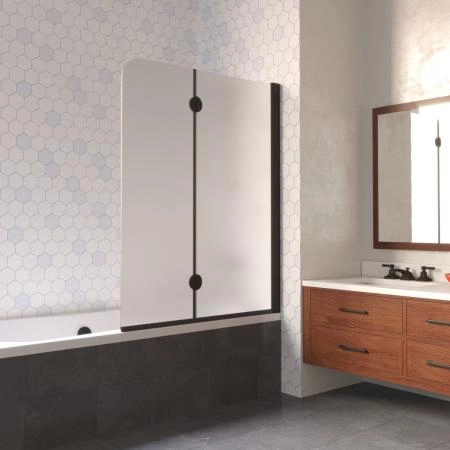 Шторка на ванную Vegas-glass E2V LUX 120 02М 10 R, профиль черный матовый, стекло сатин