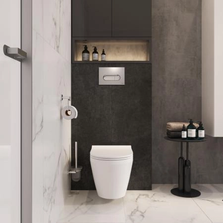 Инсталляция с унитазом VitrA Integra Round  9856B003-7205 комплект 4 в 1 с сиденьем микролифт безободковый цвет клавиши глянцевый хром