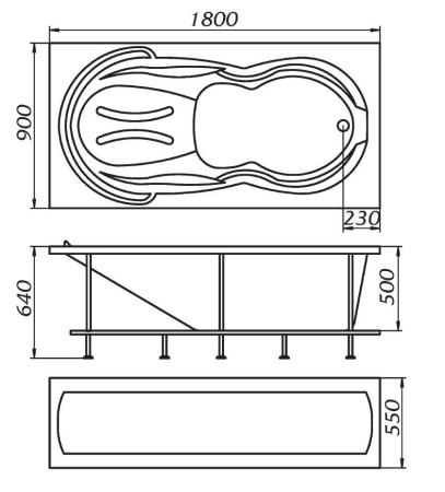 Акриловая ванна 1Marka Taormina 180x90 см без гидромассажа