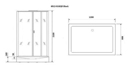 Душевая кабина Niagara Premium NG-6912-01GQL BLACK (1200х800х2100) низкий поддон(16 см) стекло ТОНИРОВАННОЕ