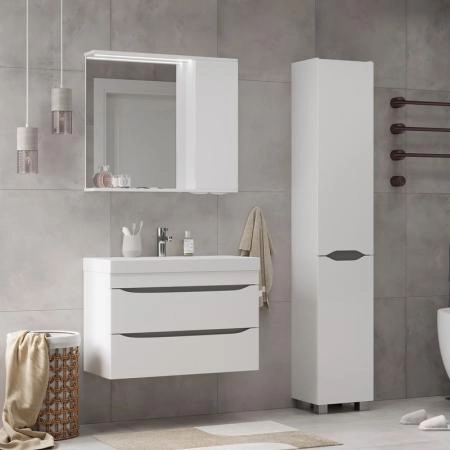 Зеркало-шкаф с LED подсветкой Volna Lake 80 правое (белый)