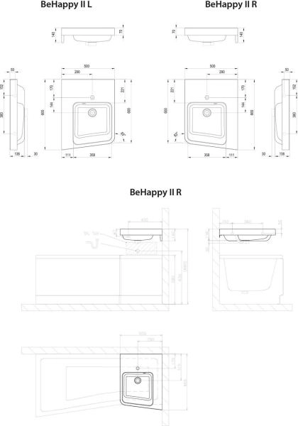 Умывальник Ravak BE HAPPY II левый белый с переливом XJAL1100001