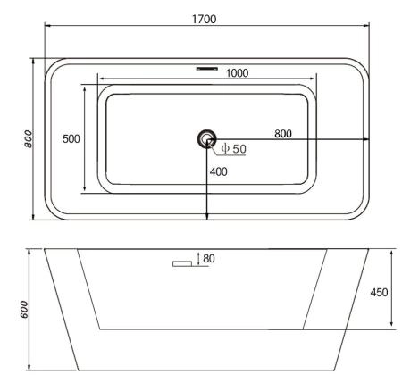 Акриловая ванна Abber (AB9212) 170x80x60
