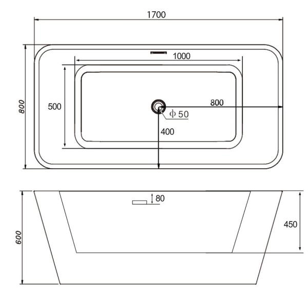 Акриловая ванна Abber (AB9212) 170x80x60
