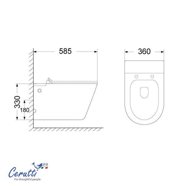 Унитаз подвесной CeruttiSPA АРГЕНТЕРА (ARGENTERA) Aria Pulse CT10590 с функцией импульсного смыва (585х360х330), БЕЗ РАМЫ