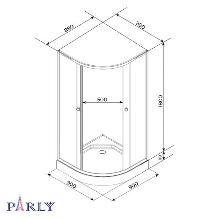 Душевой уголок с поддоном PARLY Z9111 (90х90х193)
