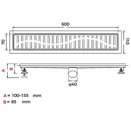 Душевой лоток GAPPO G86007-39, оружейная сталь